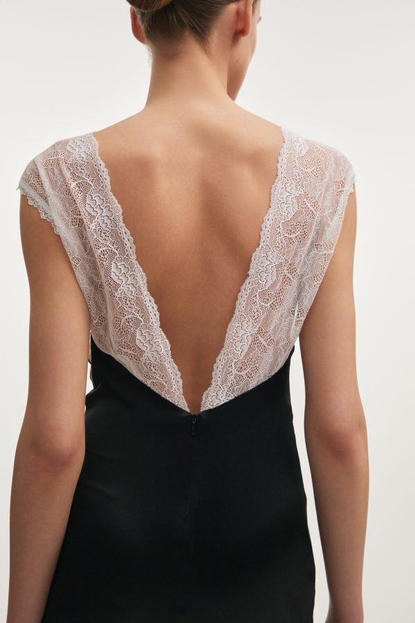 NAIA SILK MIDI DRESS BLACK - Image 2