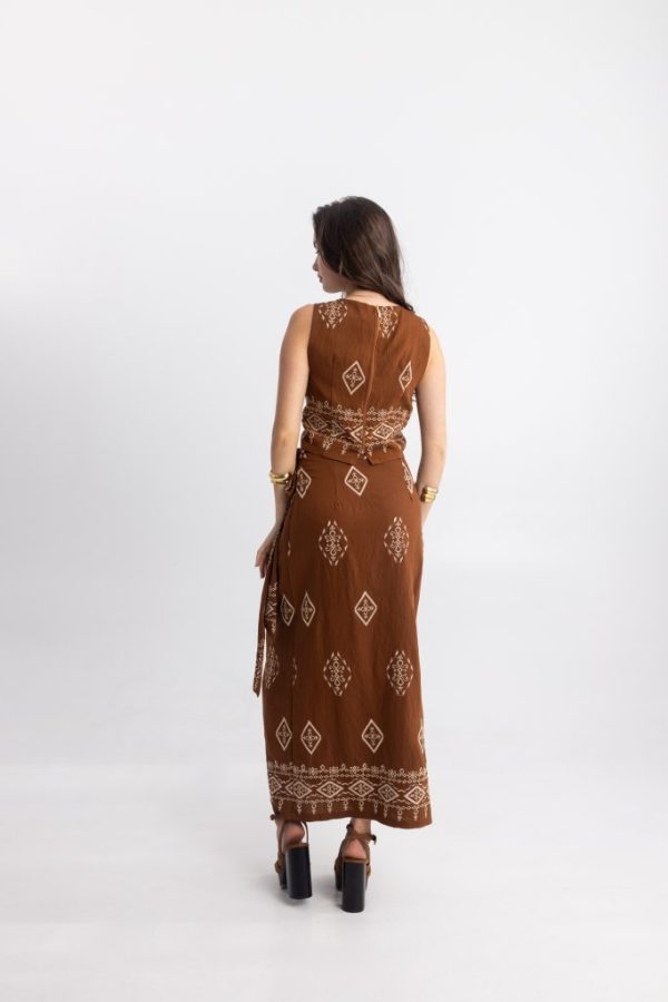 Σετ Τοπ και Φούστα με Ethnic Print σε Ταμπά Χρώμα - Image 2