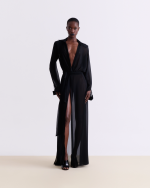 BLACK SILK SHEER MAXI DRESS