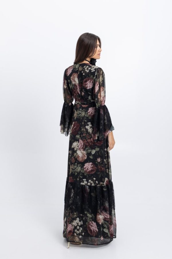Floral Φόρεμα με Μακριά Μανίκια & Ρομαντική Γραμμή με Δαντέλα - Image 3