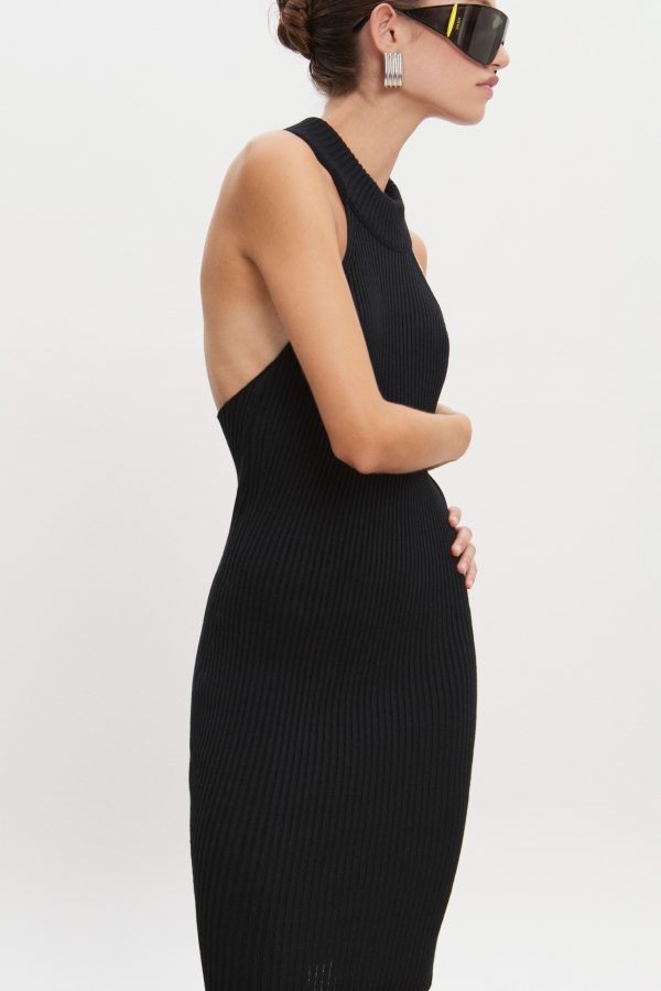 EVA KNITTED MIDI DRESS BLACK - Image 2