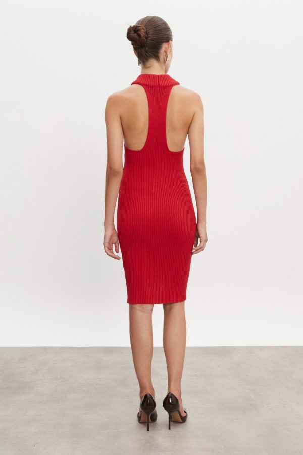 EVA KNITTED MIDI DRESS RED - Image 3