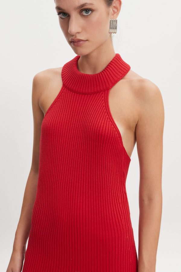 EVA KNITTED MIDI DRESS RED - Image 2