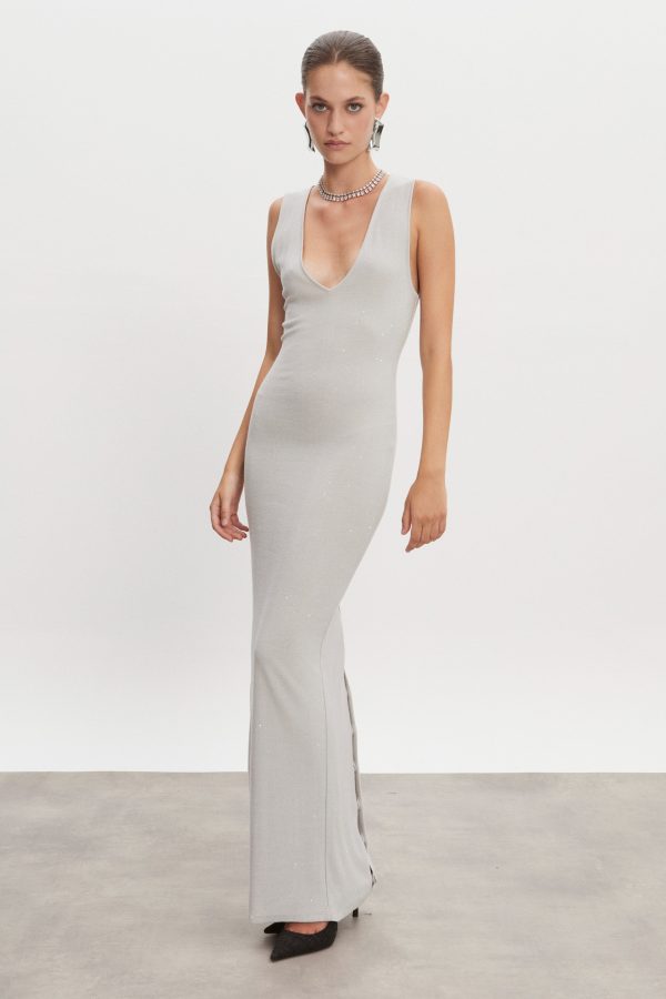 MAGNETIC KNITTED MAXI DRESS GREY - Image 1