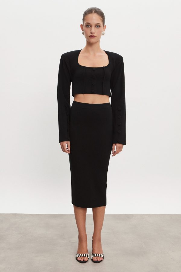 HEAVEN KNITTED CARDIGAN TOP BLACK - Image 1