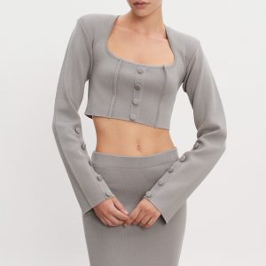 HEAVEN KNITTED CARDIGAN TOP GREY