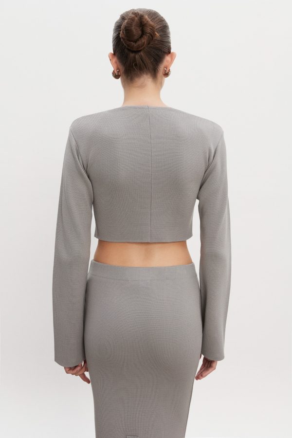 HEAVEN KNITTED CARDIGAN TOP GREY - Image 3
