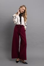 Μπορντό Παντελόνι Wide Leg με Εξωτερικές Ραφές & Ζωνάκι - Image 3