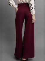 Μπορντό Παντελόνι Wide Leg με Εξωτερικές Ραφές & Ζωνάκι - Image 2