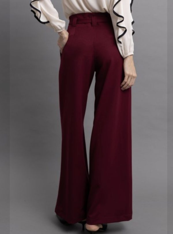 Μπορντό Παντελόνι Wide Leg με Εξωτερικές Ραφές & Ζωνάκι - Image 2