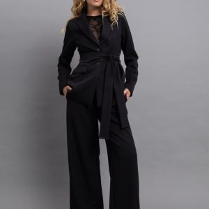 Μαύρο  Παντελόνι Wide Leg με Εξωτερικές Ραφές Ζωνάκι