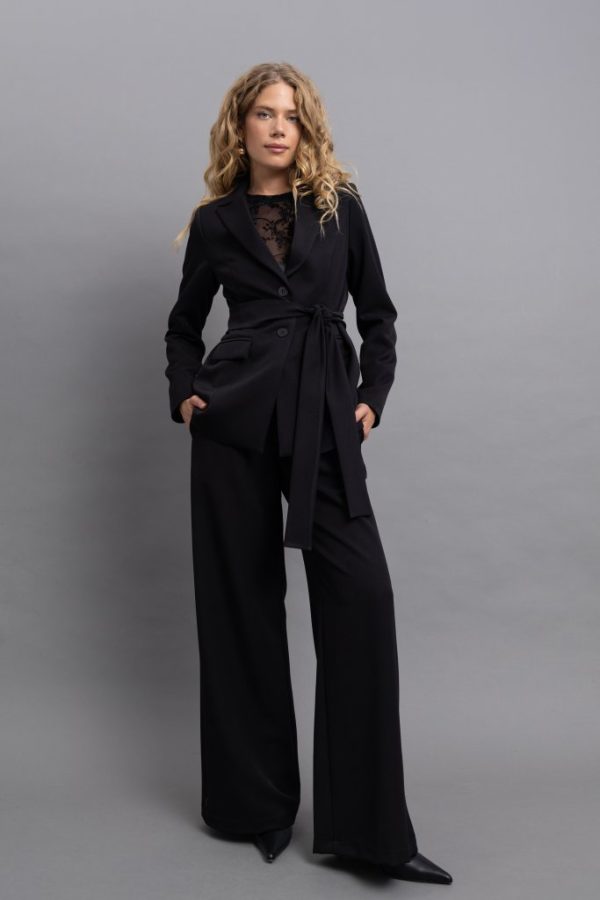 Μαύρο  Παντελόνι Wide Leg με Εξωτερικές Ραφές Ζωνάκι - Image 1