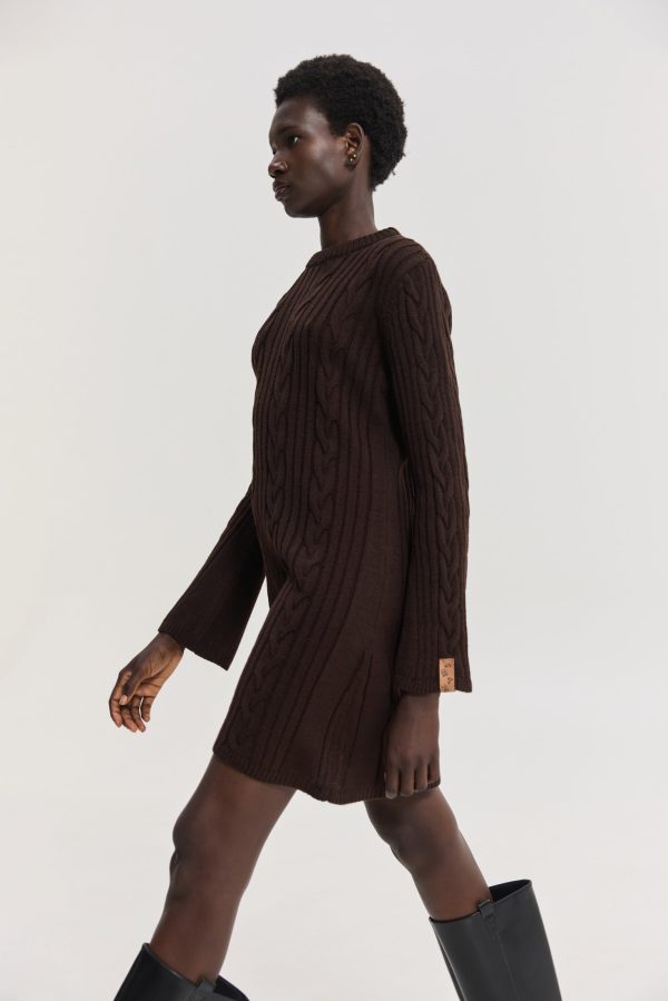Aludra Knitted Dress (Brown - Image 2