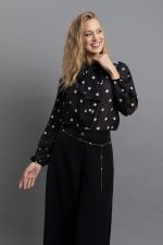 Μαύρο  Πουά Πουκάμισο με Δέσιμο στον Λαιμό και Μακριά Μανίκια (Αντιγραφή) - Image 2