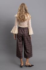 Καρό Παντελόνι-Culotte Καφέ-Μπορντό Wide Leg με Ψηλόμεση Γραμμή - Image 3