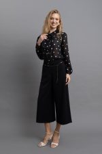 Μαύρο Culotte Wide Leg Παντελόνι με Ψηλόμεση Γραμμή