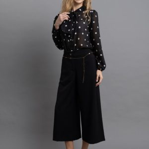 Μαύρο Culotte Wide Leg Παντελόνι με Ψηλόμεση Γραμμή