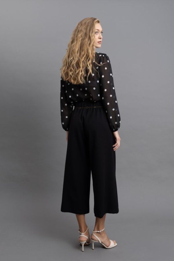 Μαύρο Culotte Wide Leg Παντελόνι με Ψηλόμεση Γραμμή - Image 2